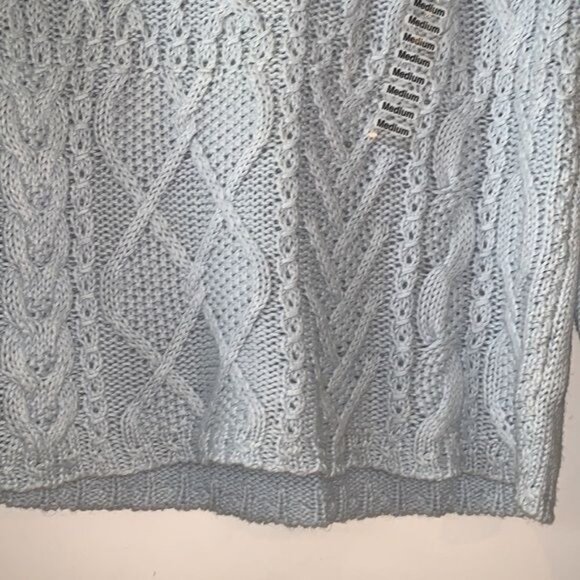 Carolyn Taylor Essentials Baby Blue Cable Knit Sweater M/L 100% Cotton Hand Knit - Picture 5 of 8